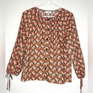 J. Crew Collection Tie Sleeve Button Front Top Ratti Prism Floral S